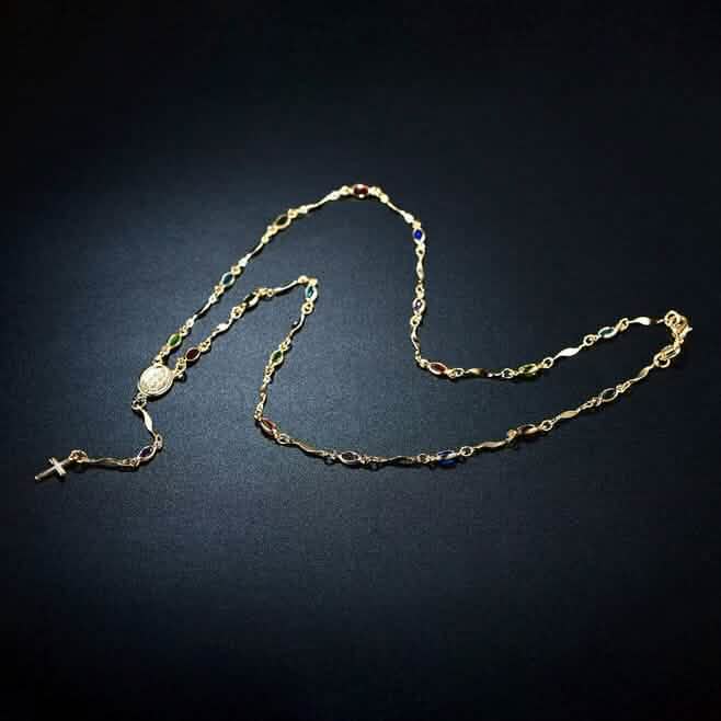 14K Gold Multicolor Virgin Mary Necklace 2