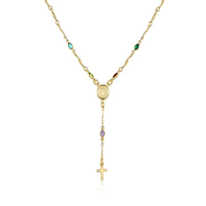 14K Gold Multicolor Virgin Mary Necklace 3