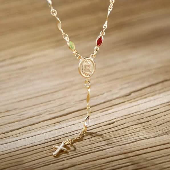 14K Gold Multicolor Virgin Mary Necklace 1