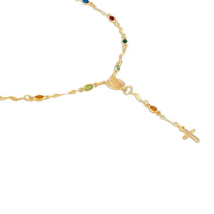 14K Gold Multicolor Virgin Mary Necklace 4