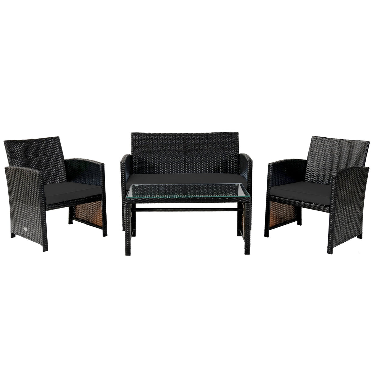 4 Pieces Patio Rattan Cushioned Furniture Set with Coffee Table-Black 9