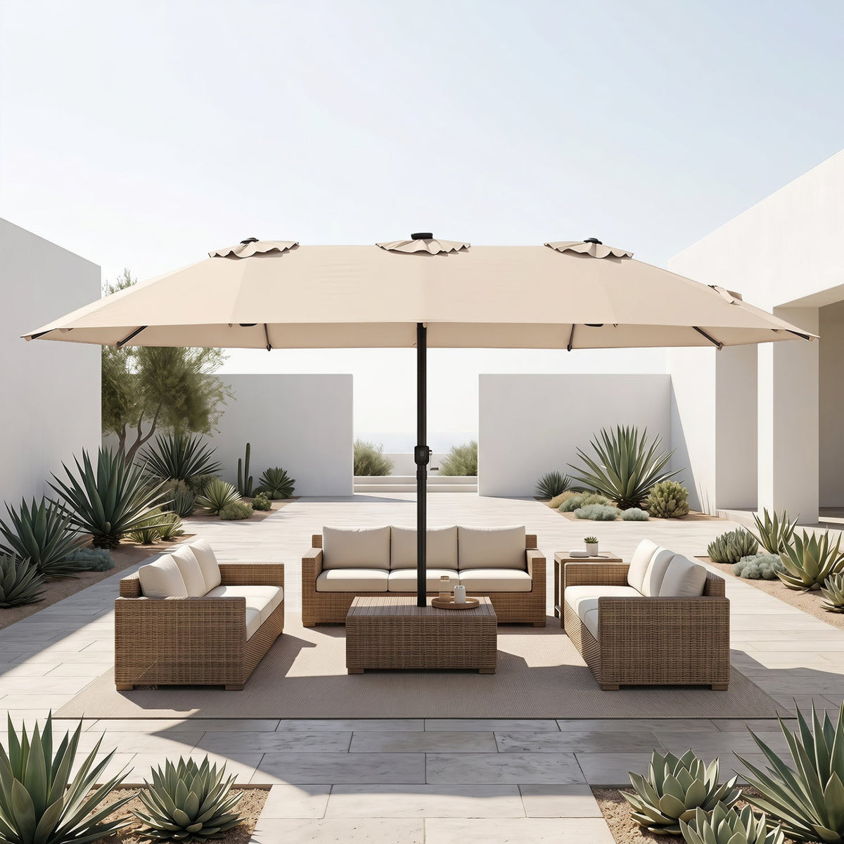 15.5 ft Patio Umbrella with Solar LED Lights & Crank 9