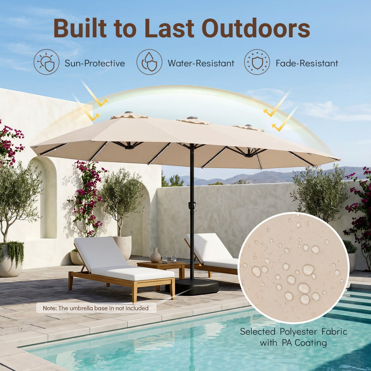 15.5 ft Patio Umbrella with Solar LED Lights & Crank 13