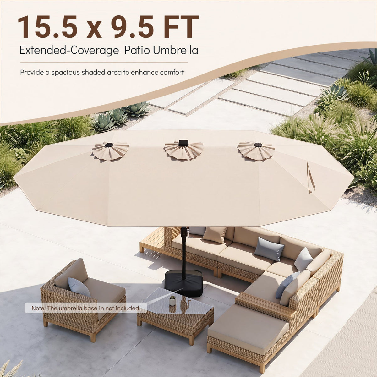 15.5 ft Patio Umbrella with Solar LED Lights & Crank 14
