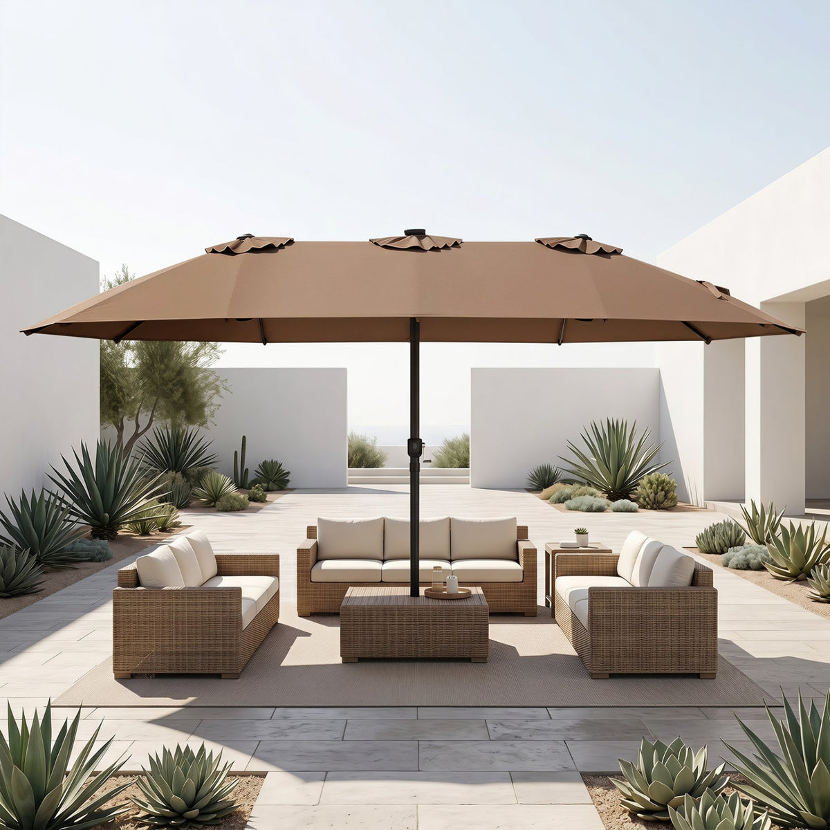 15.5 ft Patio Umbrella with Solar LED Lights & Crank 1