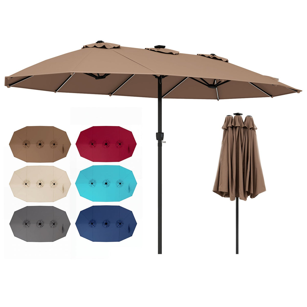 15.5 ft Patio Umbrella with Solar LED Lights & Crank 2