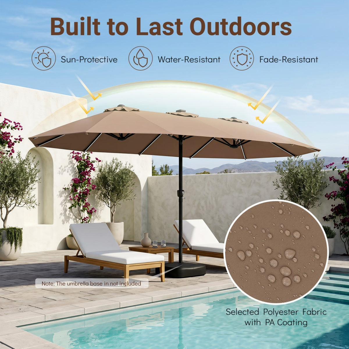 15.5 ft Patio Umbrella with Solar LED Lights & Crank 5