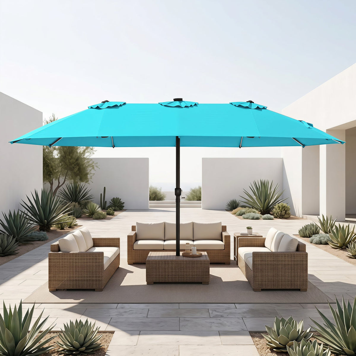 15.5 ft Patio Umbrella with Solar LED Lights & Crank 17