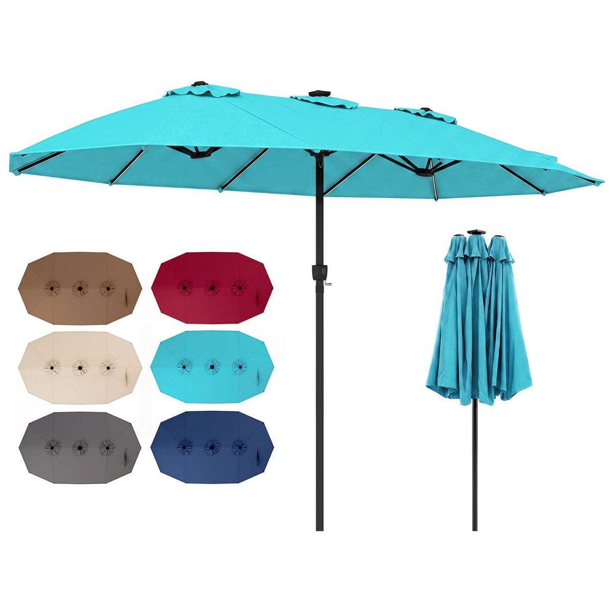 15.5 ft Patio Umbrella with Solar LED Lights & Crank 18