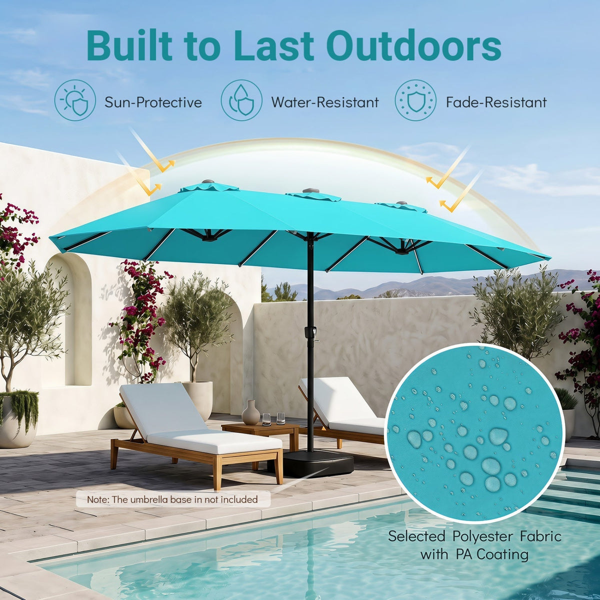 15.5 ft Patio Umbrella with Solar LED Lights & Crank 21
