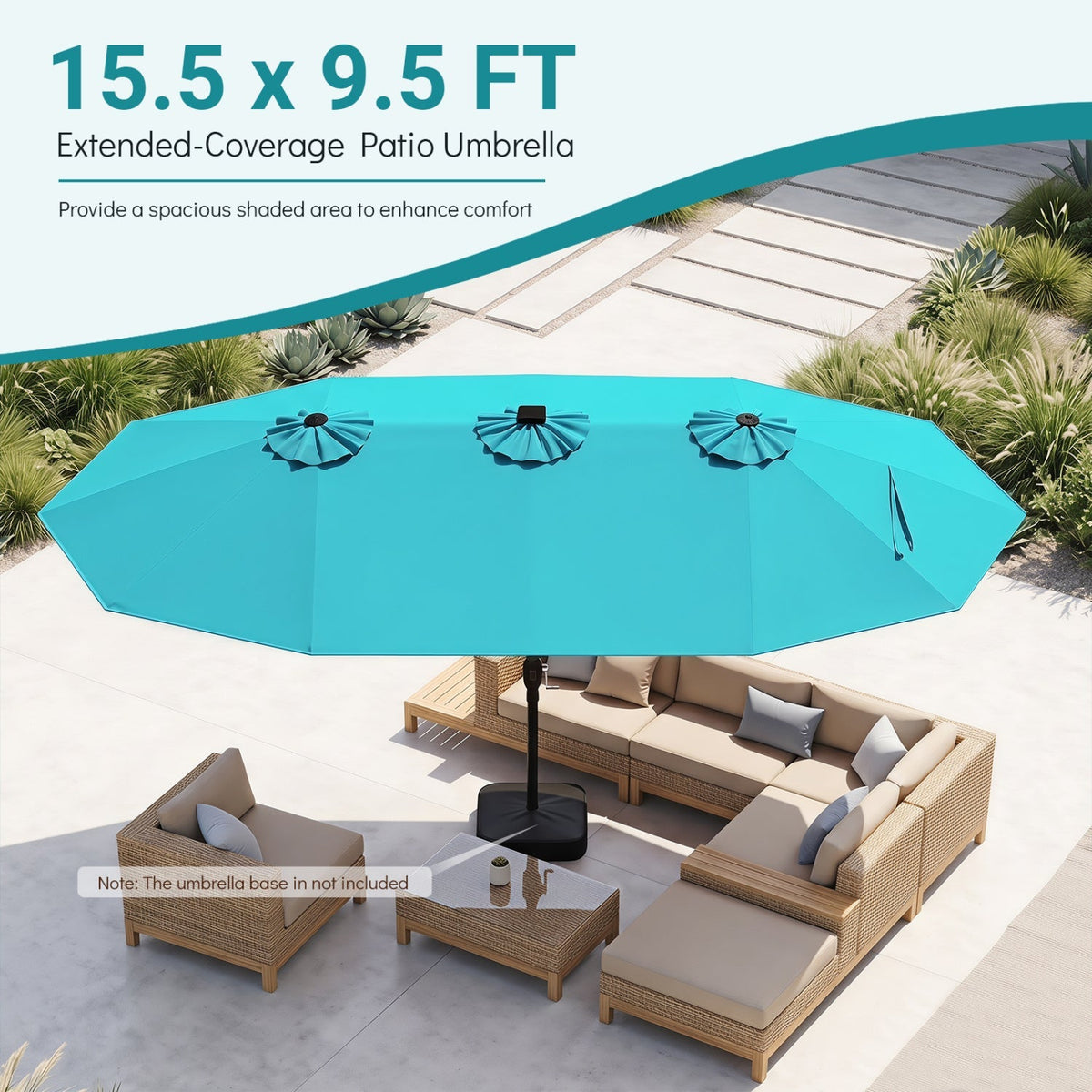 15.5 ft Patio Umbrella with Solar LED Lights & Crank 22