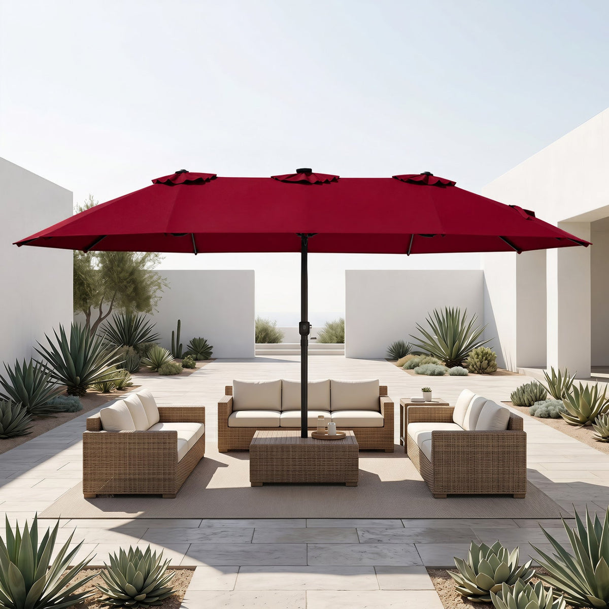 15.5 ft Patio Umbrella with Solar LED Lights & Crank 25