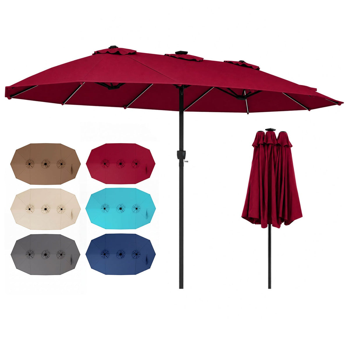 15.5 ft Patio Umbrella with Solar LED Lights & Crank 26