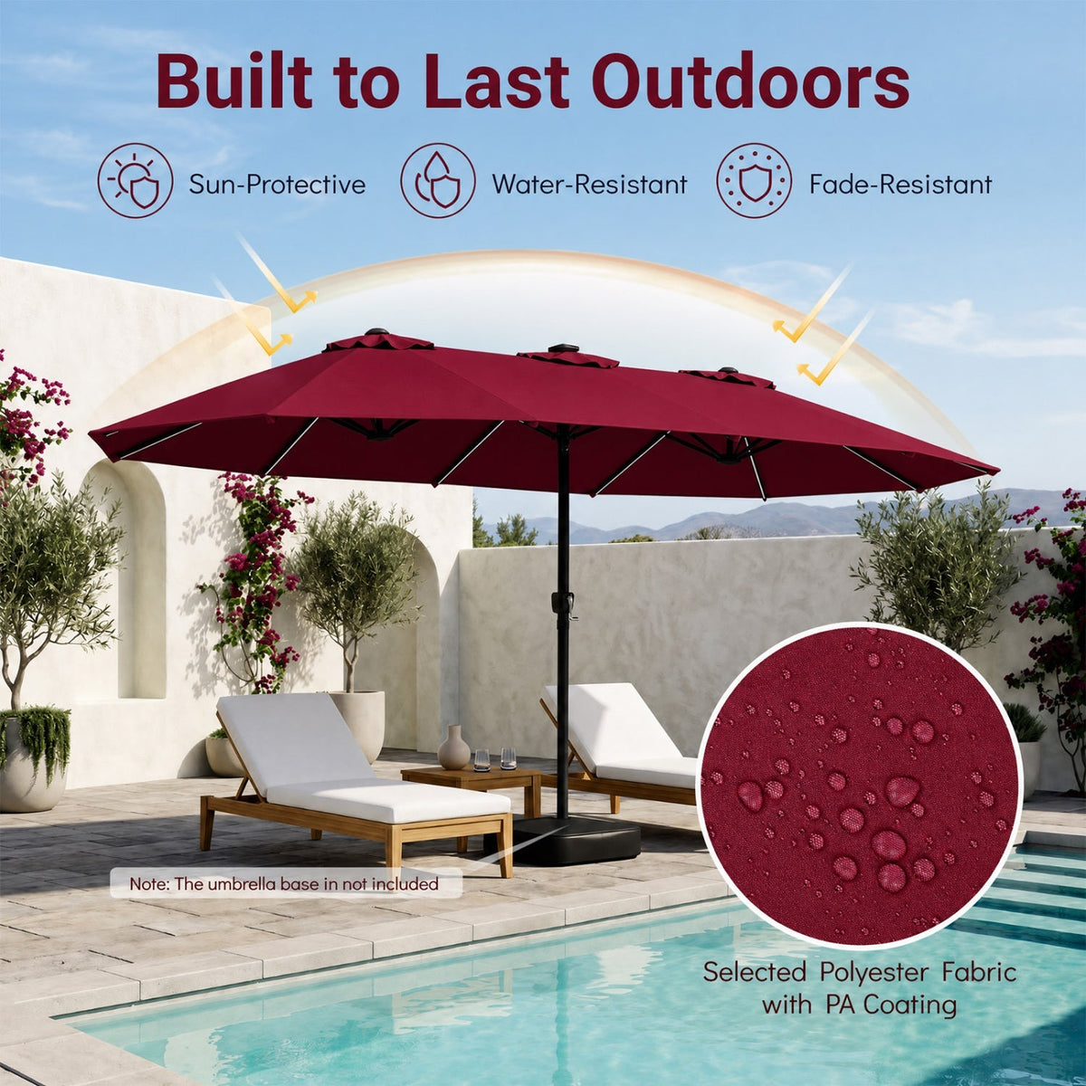 15.5 ft Patio Umbrella with Solar LED Lights & Crank 29