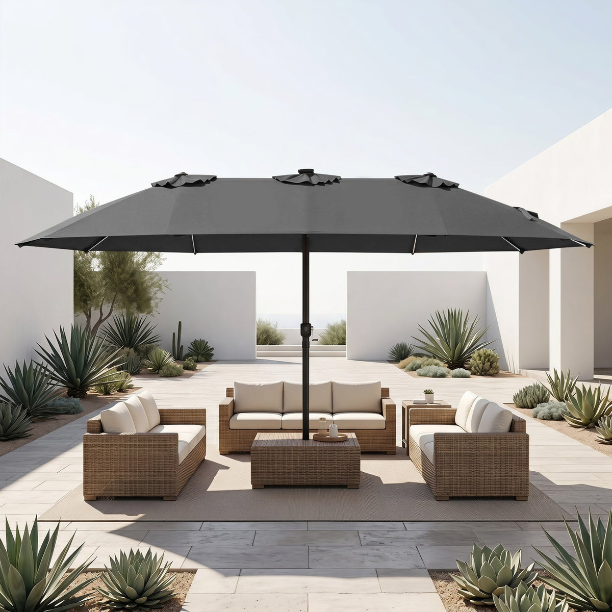 Patio Umbrella 15.5ft with Solar LED Lights and Crank 9
