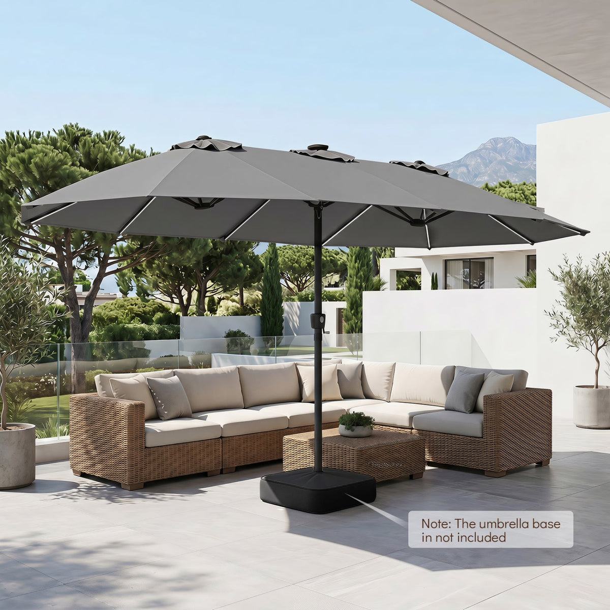 Patio Umbrella 15.5ft with Solar LED Lights and Crank 10