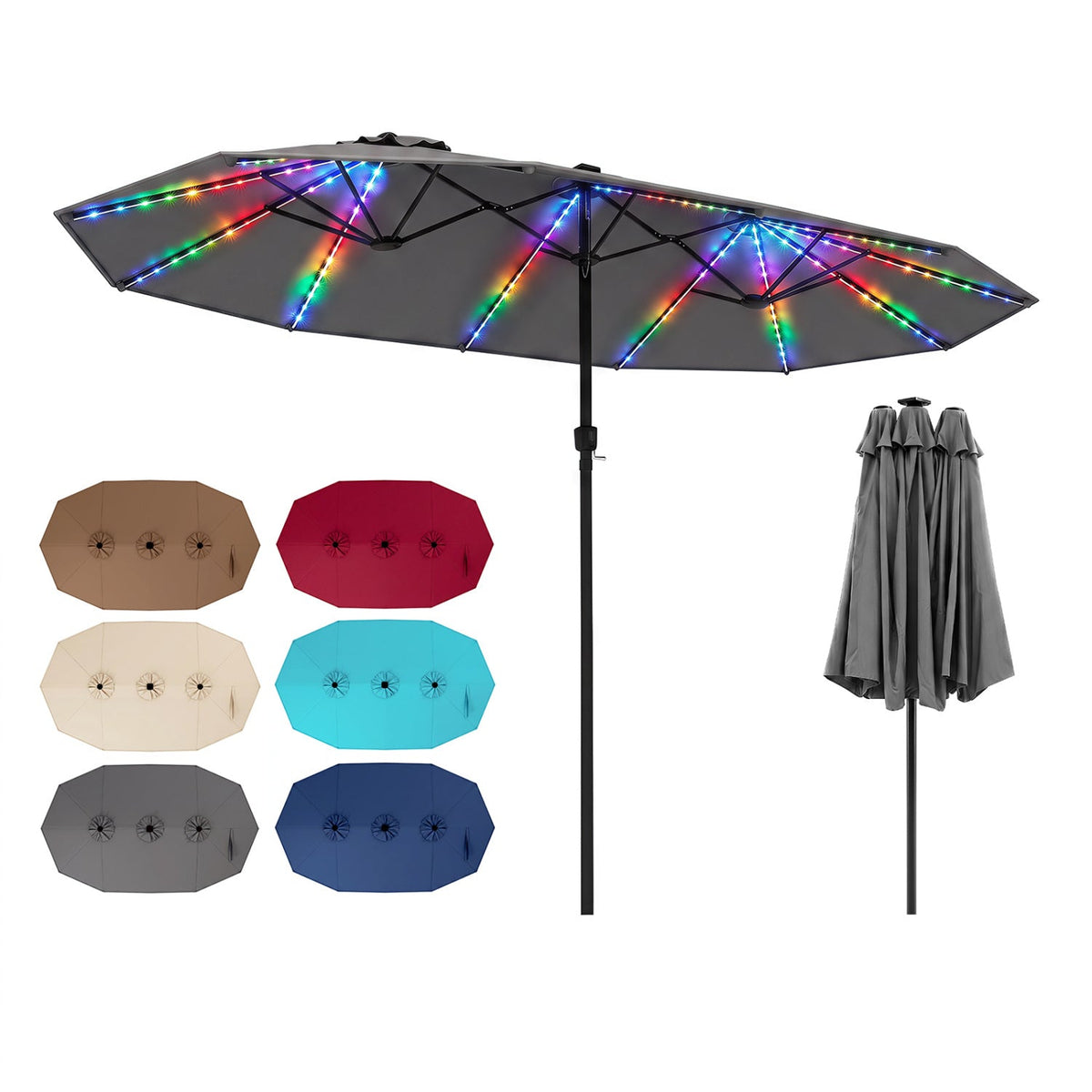 Patio Umbrella 15.5ft with Solar LED Lights and Crank 11