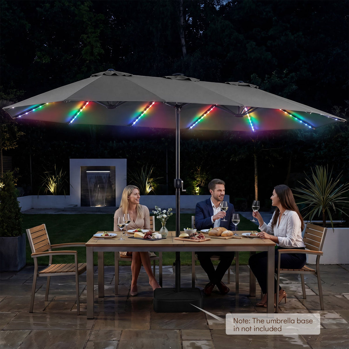 Patio Umbrella 15.5ft with Solar LED Lights and Crank 14
