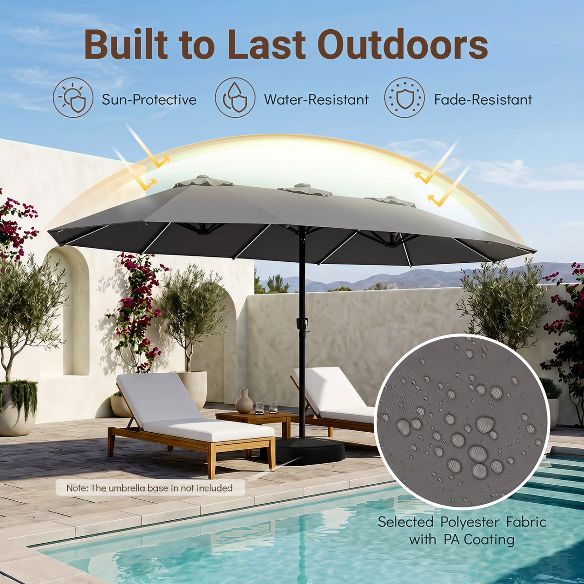 Patio Umbrella 15.5ft with Solar LED Lights and Crank 15