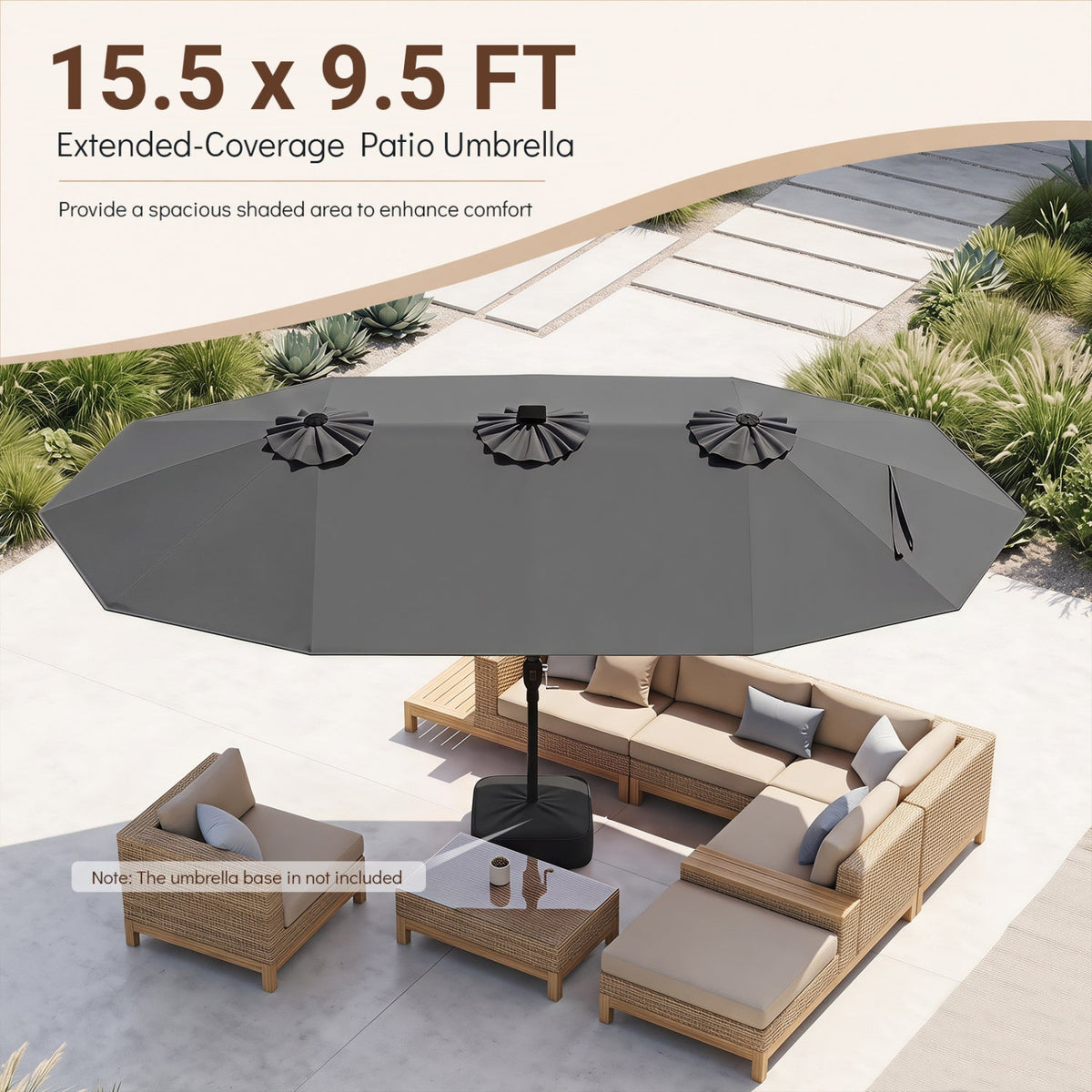 Patio Umbrella 15.5ft with Solar LED Lights and Crank 16