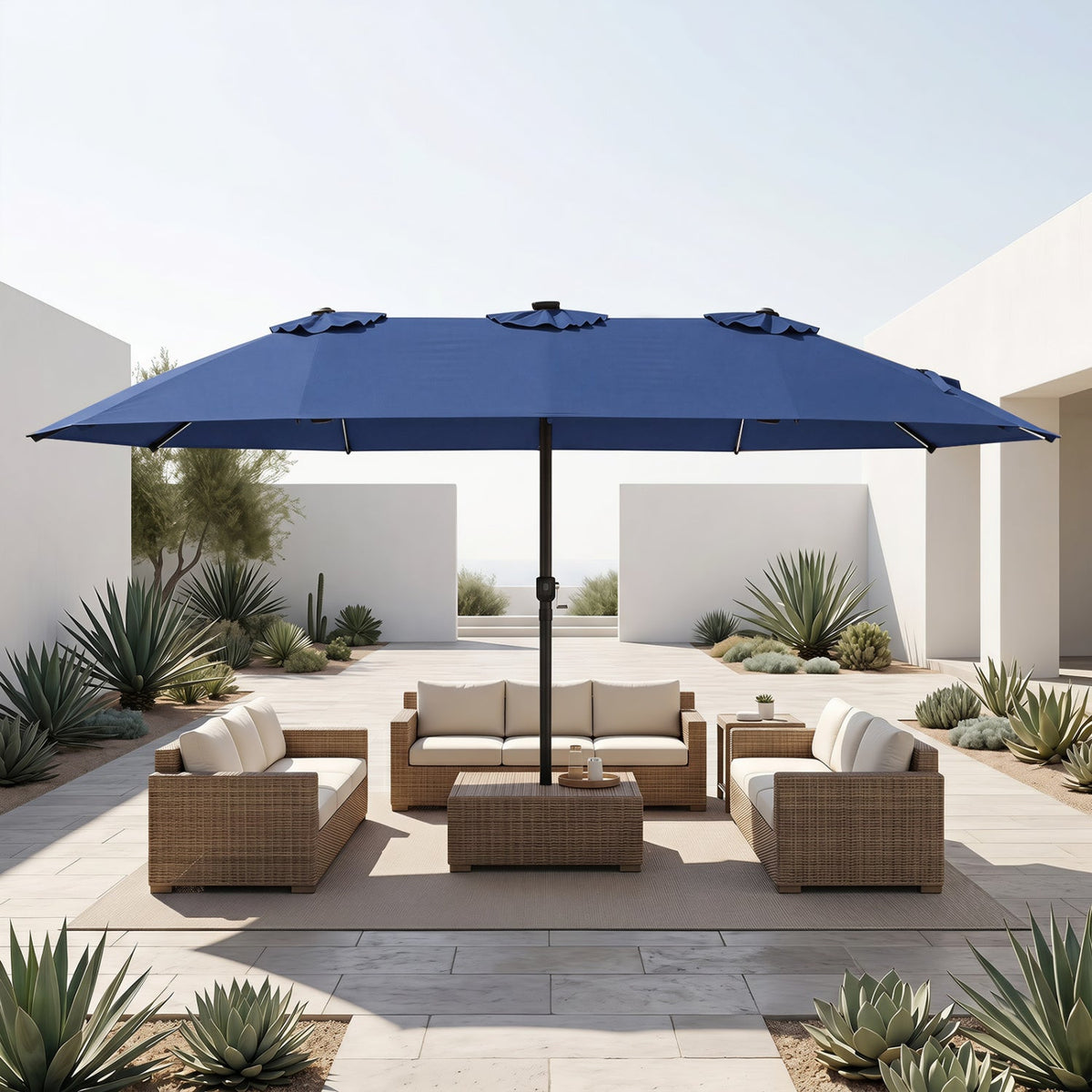 Patio Umbrella 15.5ft with Solar LED Lights and Crank 1