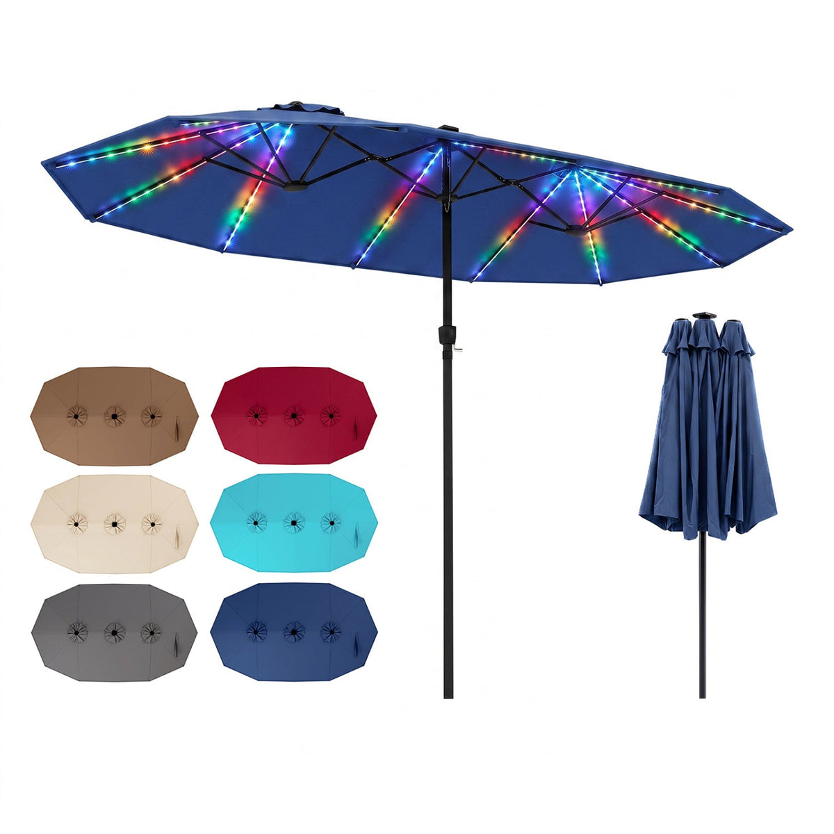 Patio Umbrella 15.5ft with Solar LED Lights and Crank 3