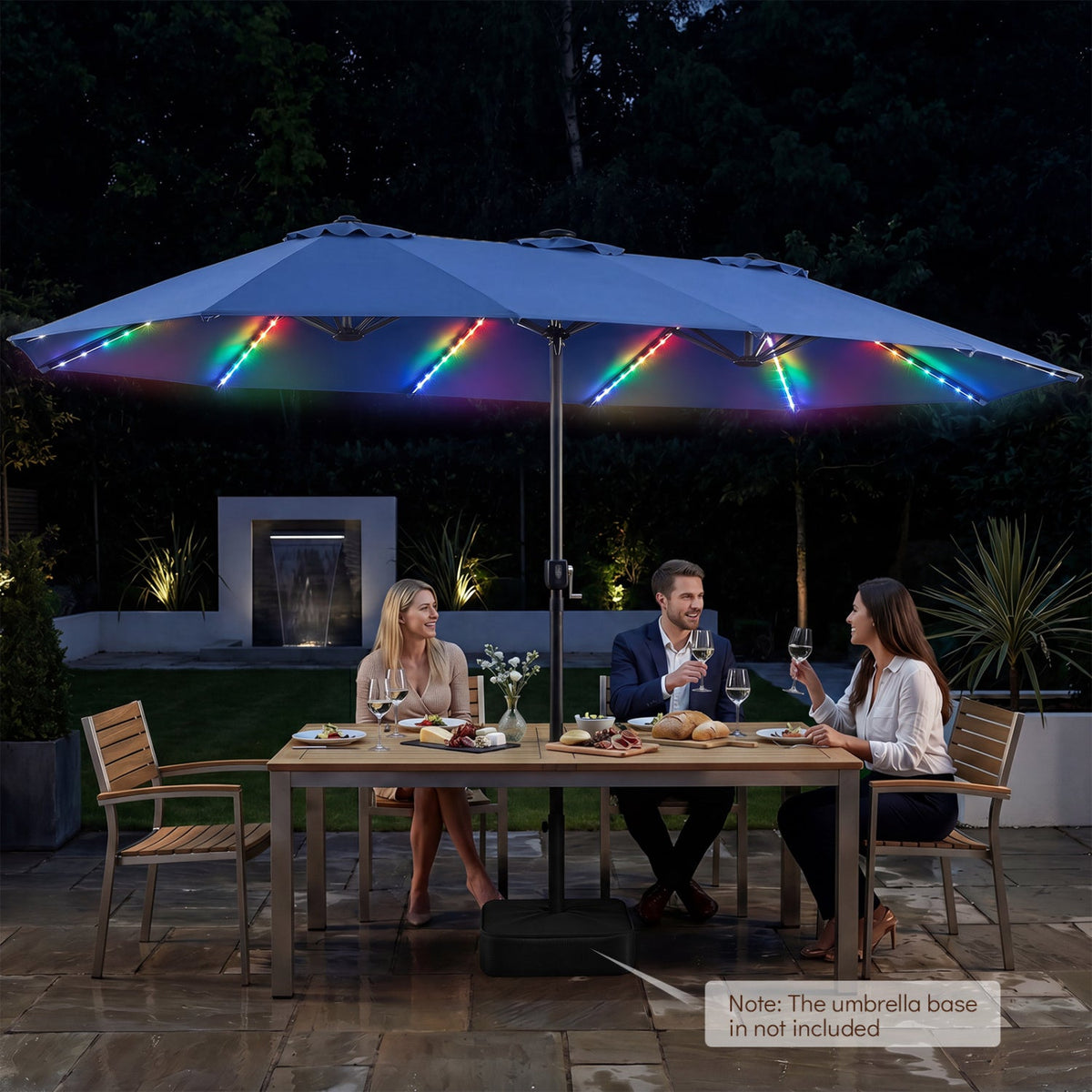 Patio Umbrella 15.5ft with Solar LED Lights and Crank 6