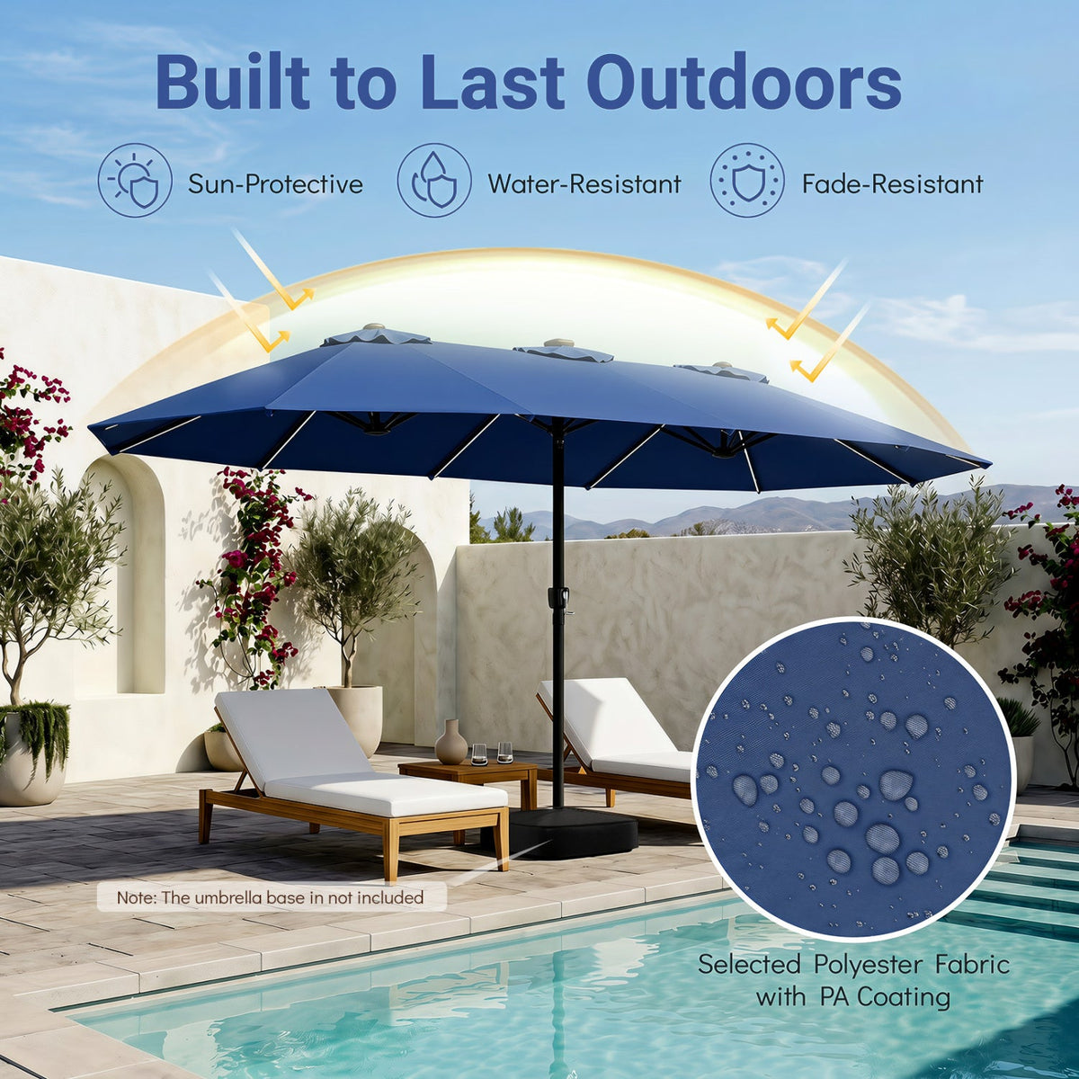 Patio Umbrella 15.5ft with Solar LED Lights and Crank 7
