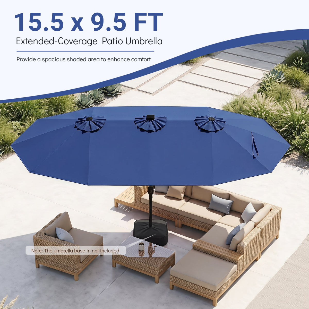Patio Umbrella 15.5ft with Solar LED Lights and Crank 8