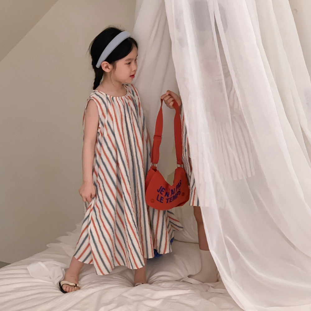 Striped Vest Dress And Short-sleeve Shorts Set 2