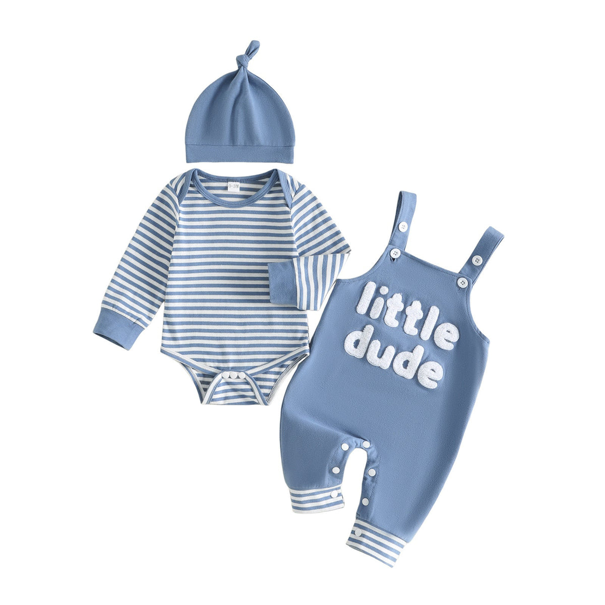 Baby And Toddler Striped Long-sleeve Romper Suspender Pants And Hat Set 5