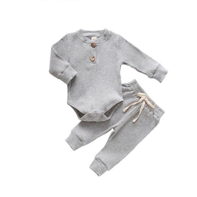 Infant Newborn Baby Girls Boys Spring Autumn Ribbed Solid 2