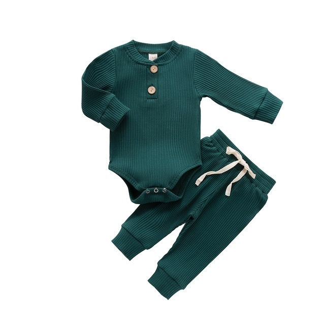 Infant Newborn Baby Girls Boys Spring Autumn Ribbed Solid 3
