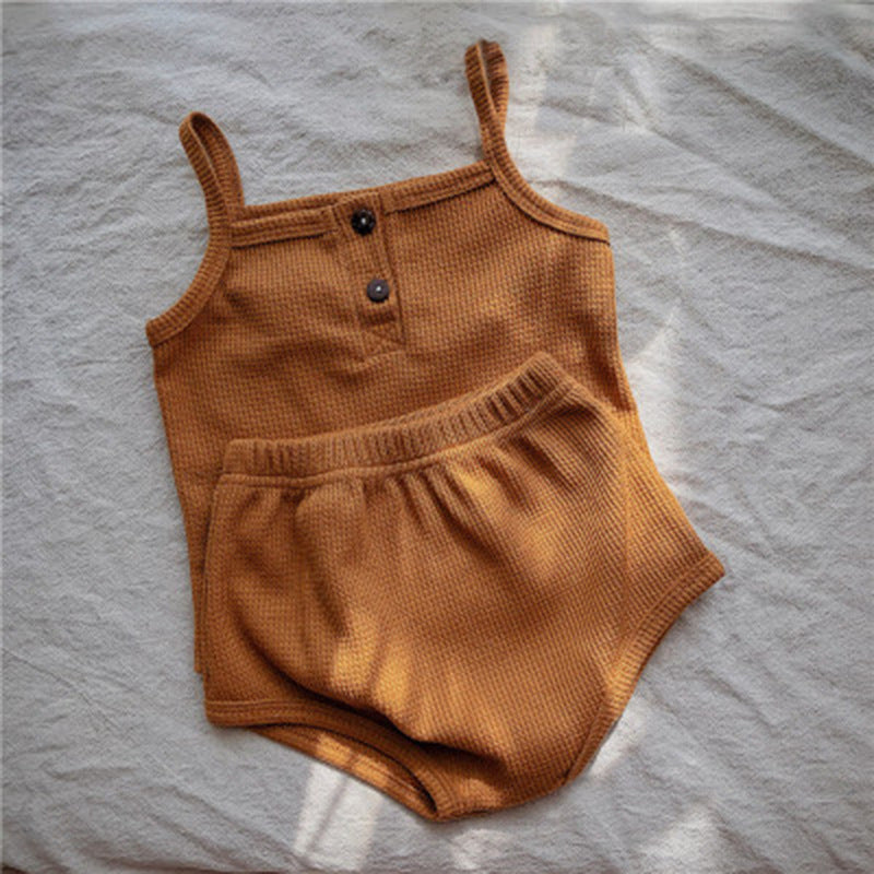 Baby Korean Summer Camisole Triangle Shorts Men And Women Baby Two-Piece Suit Ins 1