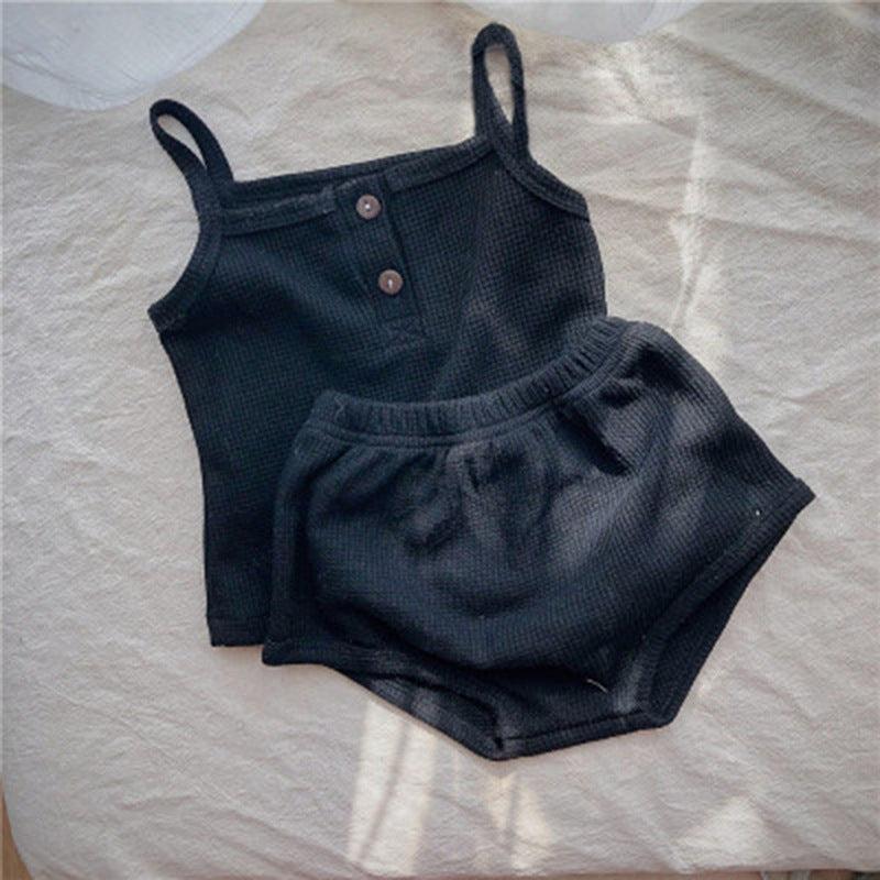 Baby Korean Summer Camisole Triangle Shorts Men And Women Baby Two-Piece Suit Ins 5