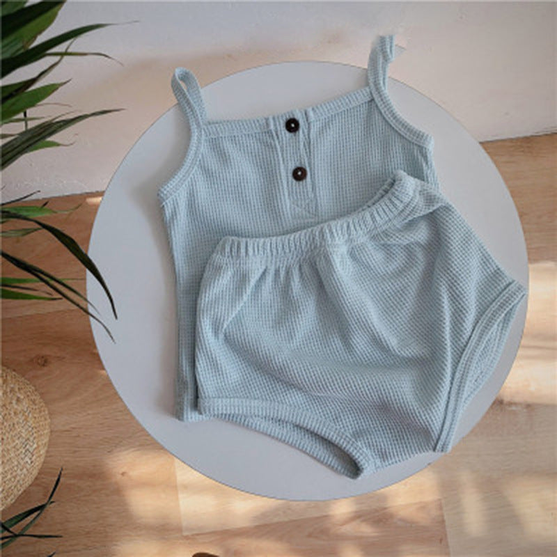 Baby Korean Summer Camisole Triangle Shorts Men And Women Baby Two-Piece Suit Ins 9
