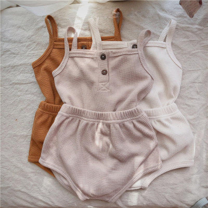 Baby Korean Summer Camisole Triangle Shorts Men And Women Baby Two-Piece Suit Ins 3