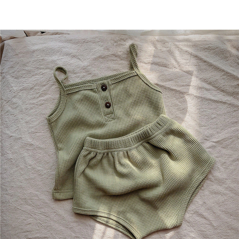Baby Korean Summer Camisole Triangle Shorts Men And Women Baby Two-Piece Suit Ins 4