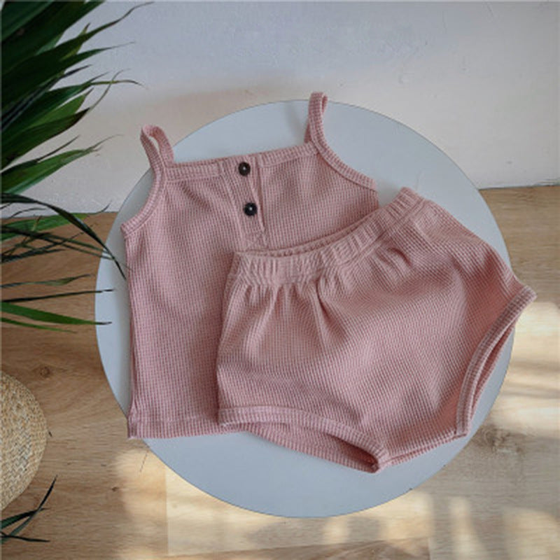 Baby Korean Summer Camisole Triangle Shorts Men And Women Baby Two-Piece Suit Ins 7