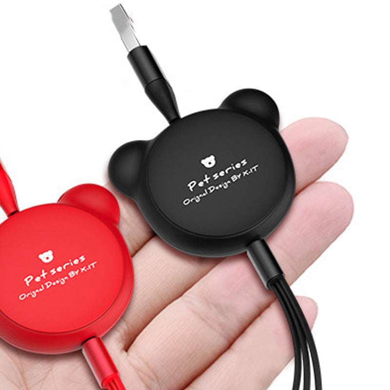 Cute Telescopic Bear With Three Data Cables 3