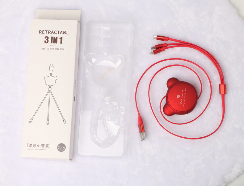 Cute Telescopic Bear With Three Data Cables 4