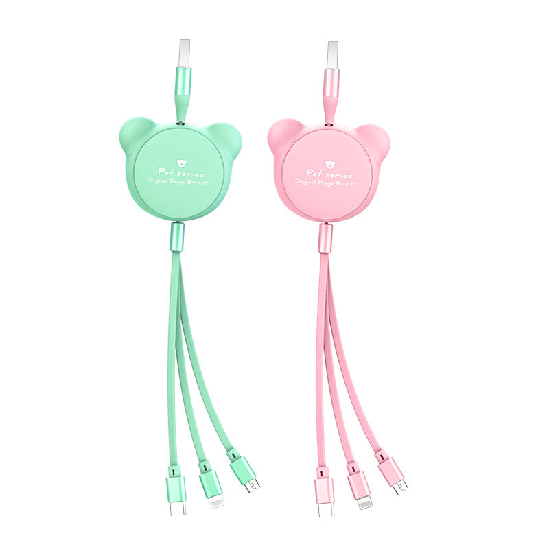 Cute Telescopic Bear With Three Data Cables 6