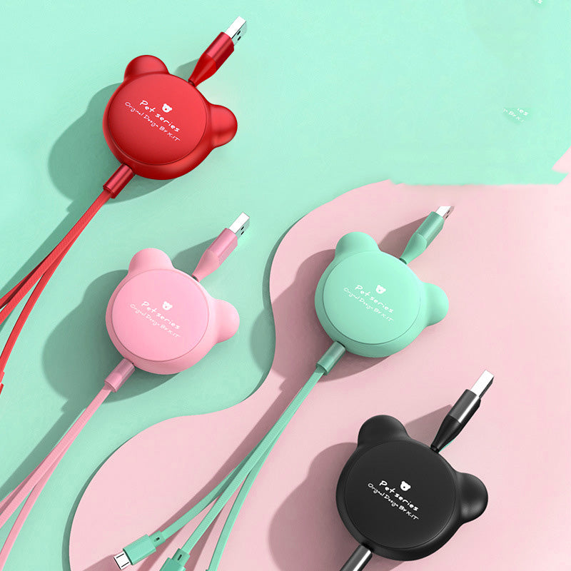 Cute Telescopic Bear With Three Data Cables 1