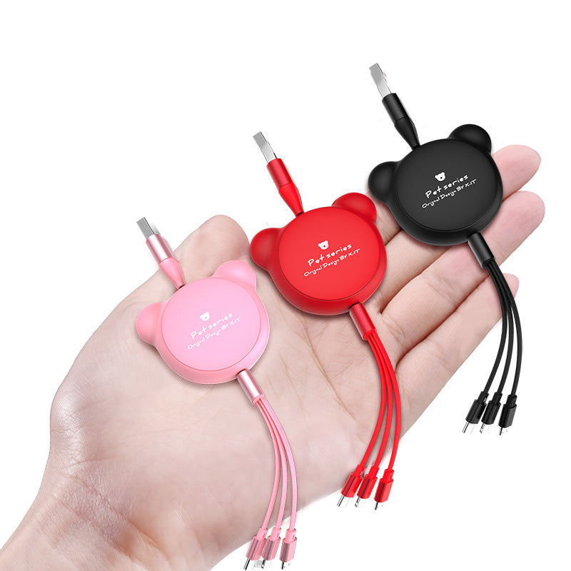 Cute Telescopic Bear With Three Data Cables 8