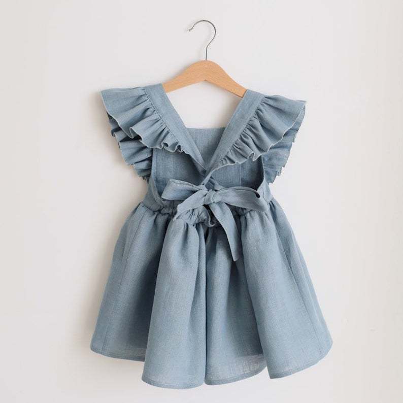 Strap Skirt Girls Dress Cotton And Linen Skirt 6