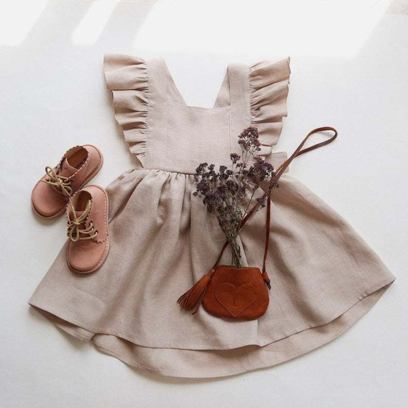 Strap Skirt Girls Dress Cotton And Linen Skirt 5
