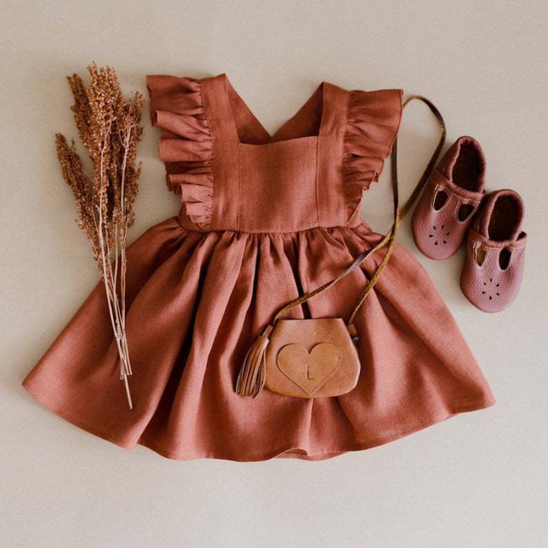 Strap Skirt Girls Dress Cotton And Linen Skirt 4