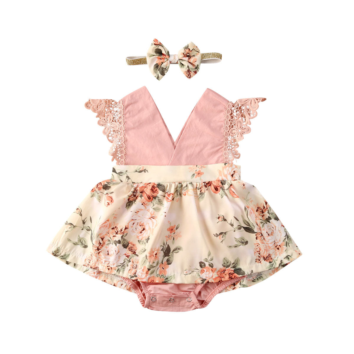 Newborn Baby Ruffled Sunflower Print Jumpsuit 2-Piece Headband Summer Dress 0-24 Months 5