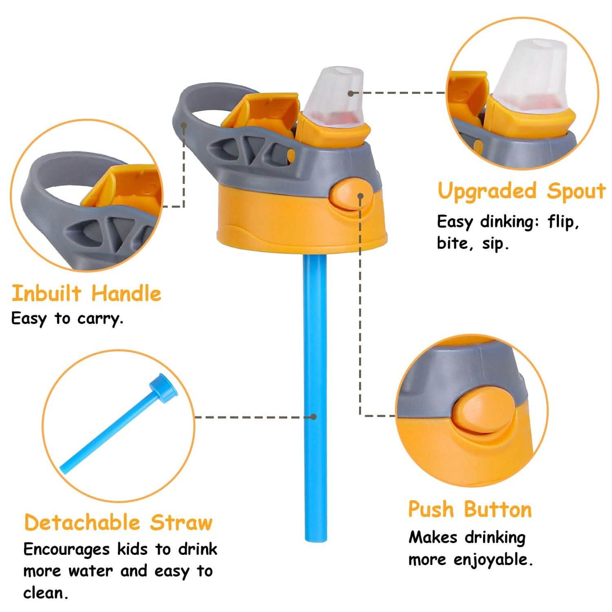 16.2oz Leak-proof Kids Water Bottle with Straw Push Button 9
