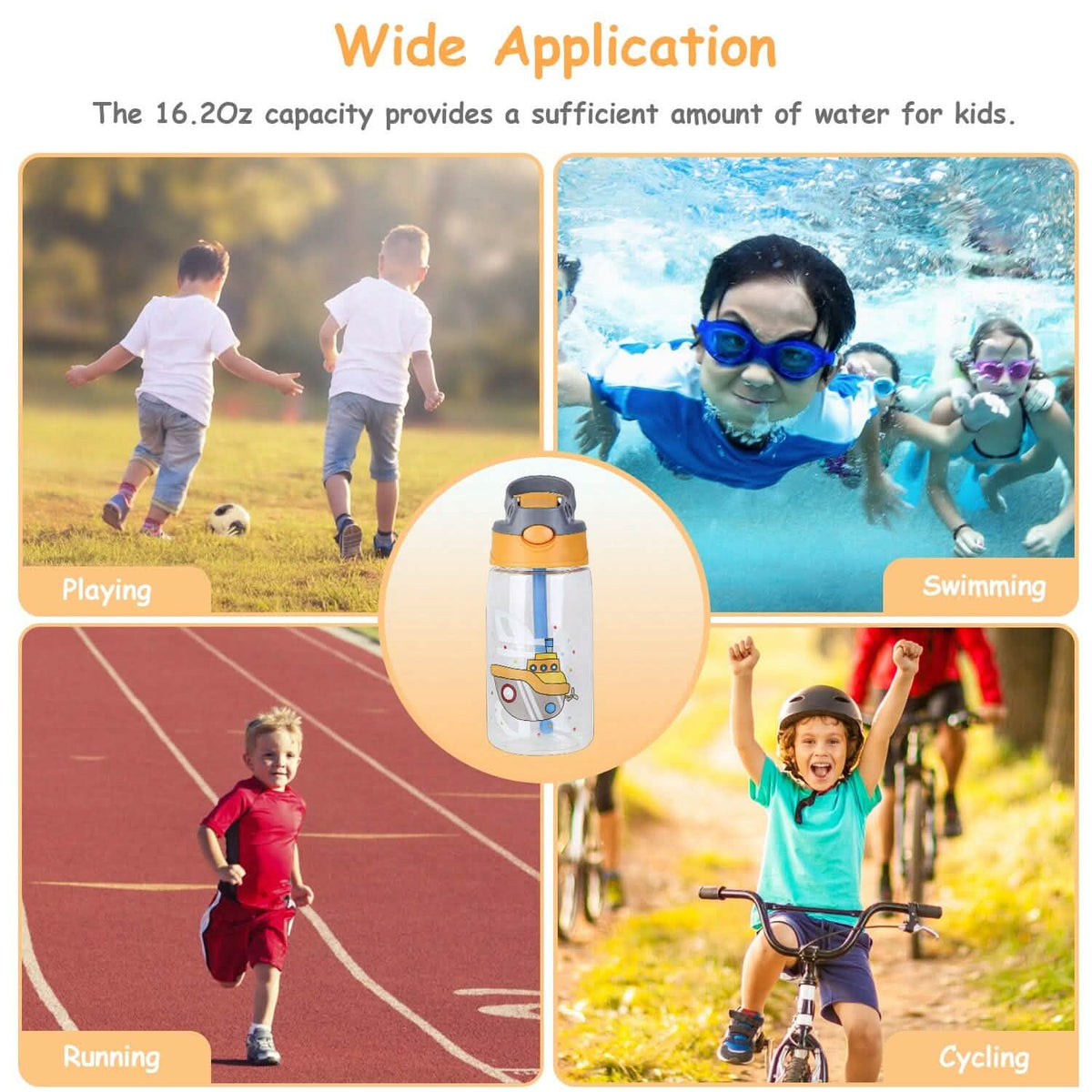 16.2oz Leak-proof Kids Water Bottle with Straw Push Button 13